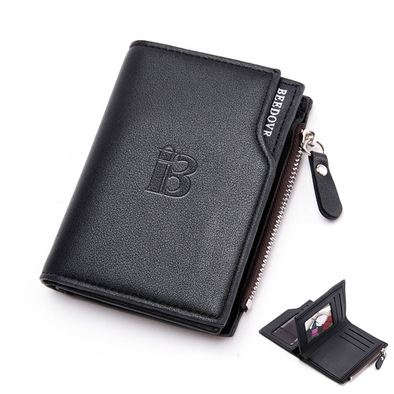 PU Leather Short Zipper Fashion Vertical Wallet For Men