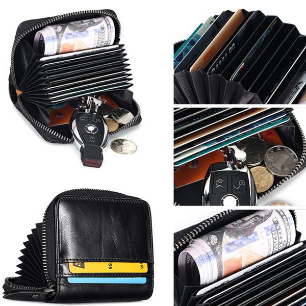 Genuine Leather Multi Card Organizer Wallet with Zipper