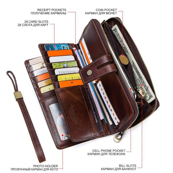 PU Leather Small vintage 3 times blocking Wristlet wallet
