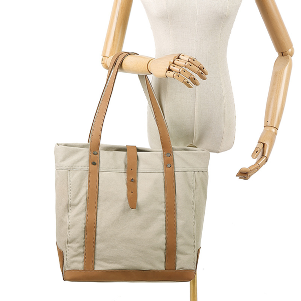 Leather Handle Handbag Waterproof Canvas Bag