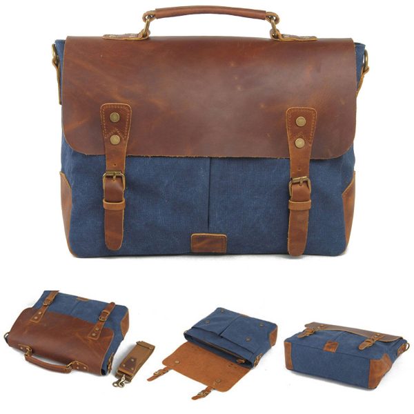Canvas with leather Messenger bag