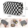 Wool Large Checkered Cosmetic Storage Bag with High Capacity