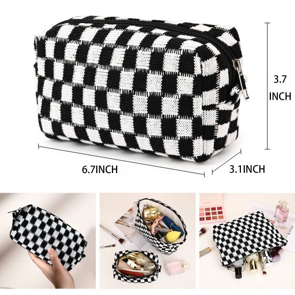 Wool Large Checkered Cosmetic Storage Bag with High Capacity