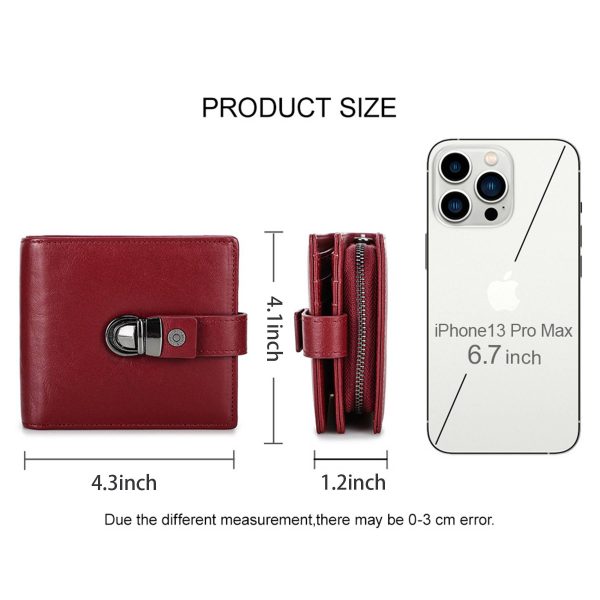 Genuine Leather RFID Small Square Buckle Wallet Women Red