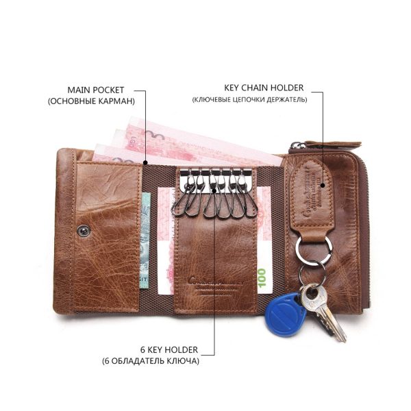 Genuine Leather Key Holder Wallet Men Coffee Black