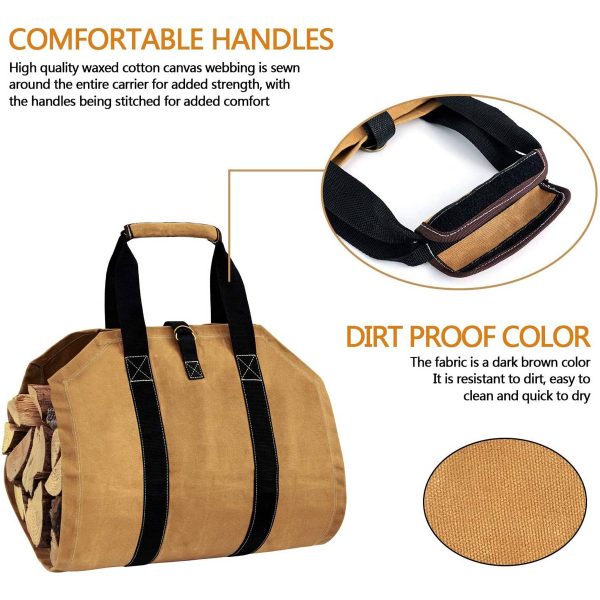Canvas Large capacity outdoor hand-held firewood storage bag