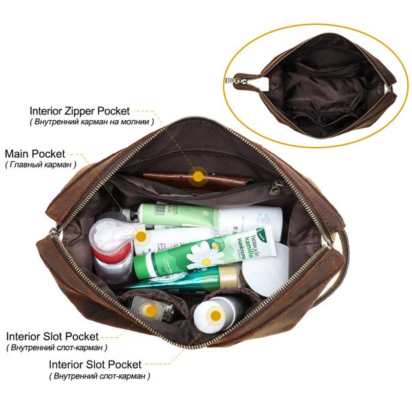 Genuine Leather Washable set-in pocket Cosmetic bag