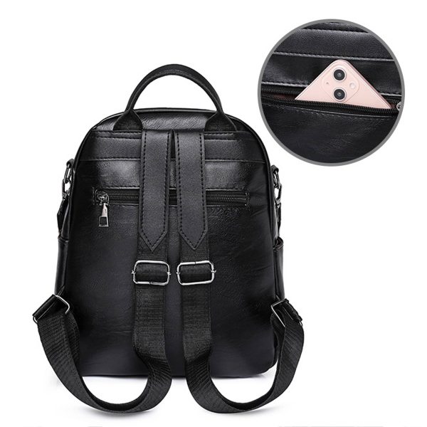 Pu Leather Black Backpack