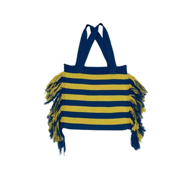 Polyester striped knitting tote bag