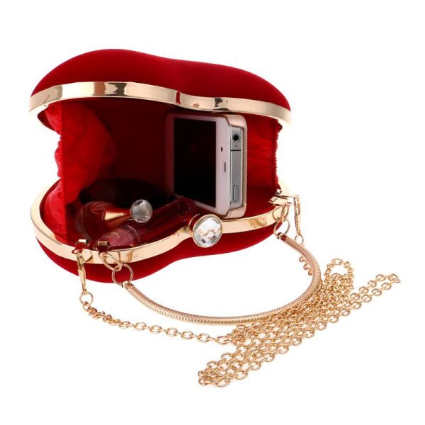 Red velvet heart-shaped chain crossbody shoulder bag handbag
