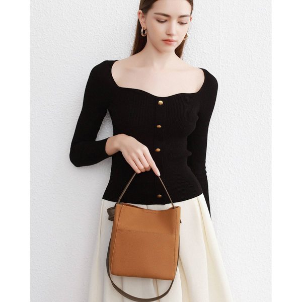 Genuine Leather Cross-body shoulder bucket bag for women