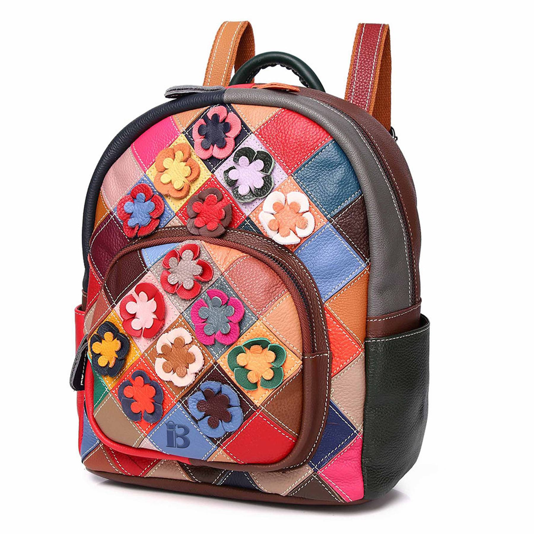 Genuine Leather colorful handmade contrast backpack