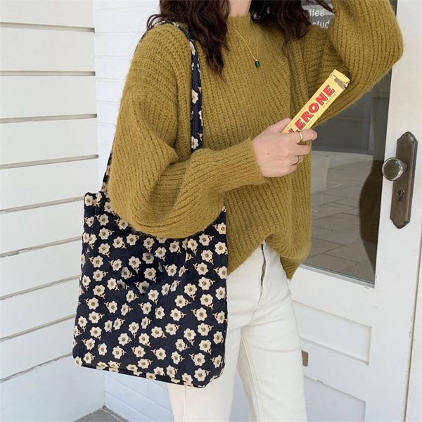 Corduroy high-capacity printed handbag tote bag