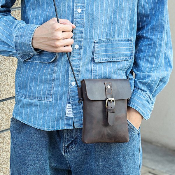 Genuine Leather Small Crossbody Bag for Men