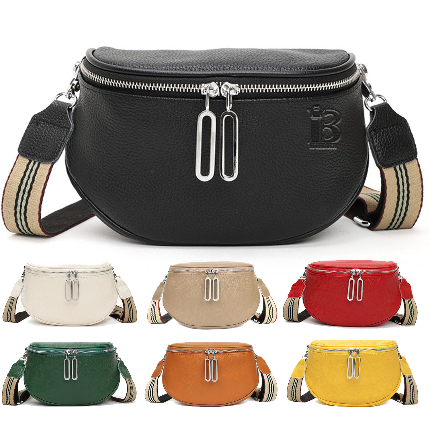 Leather Crossbody Bag With Two Zippers