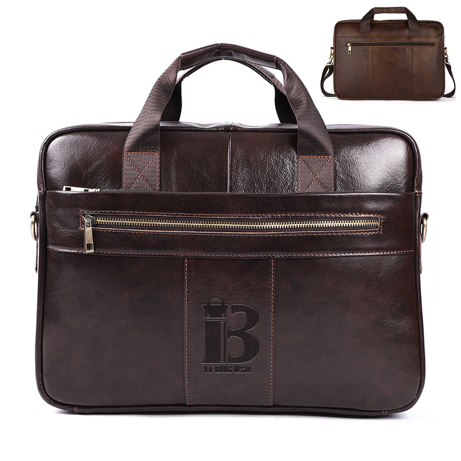 Genuine Leather Briefcase Laptop Messenger Bag