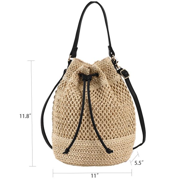 Jute Woven Beach Drawstring Bucket Handbag Crossbody Bag