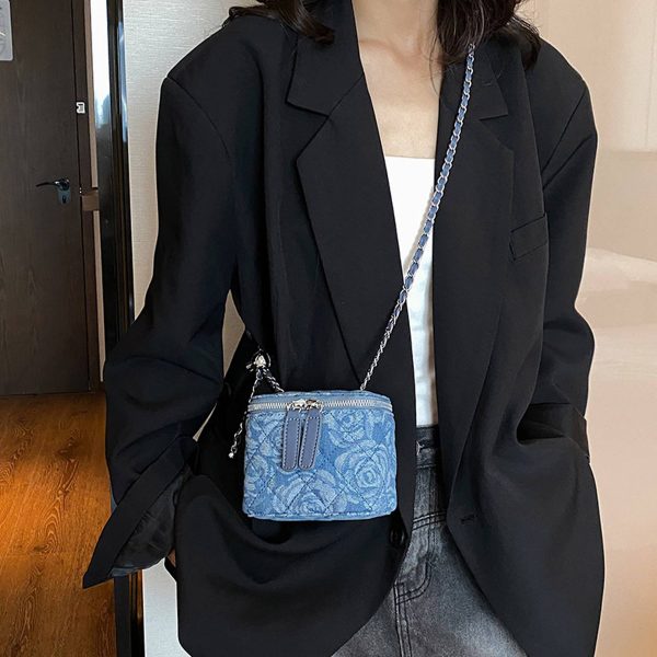 Cotton One-shoulder diamond grid bag