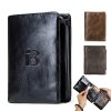 Genuine Leather Waterproof Large capacity three fold wallet