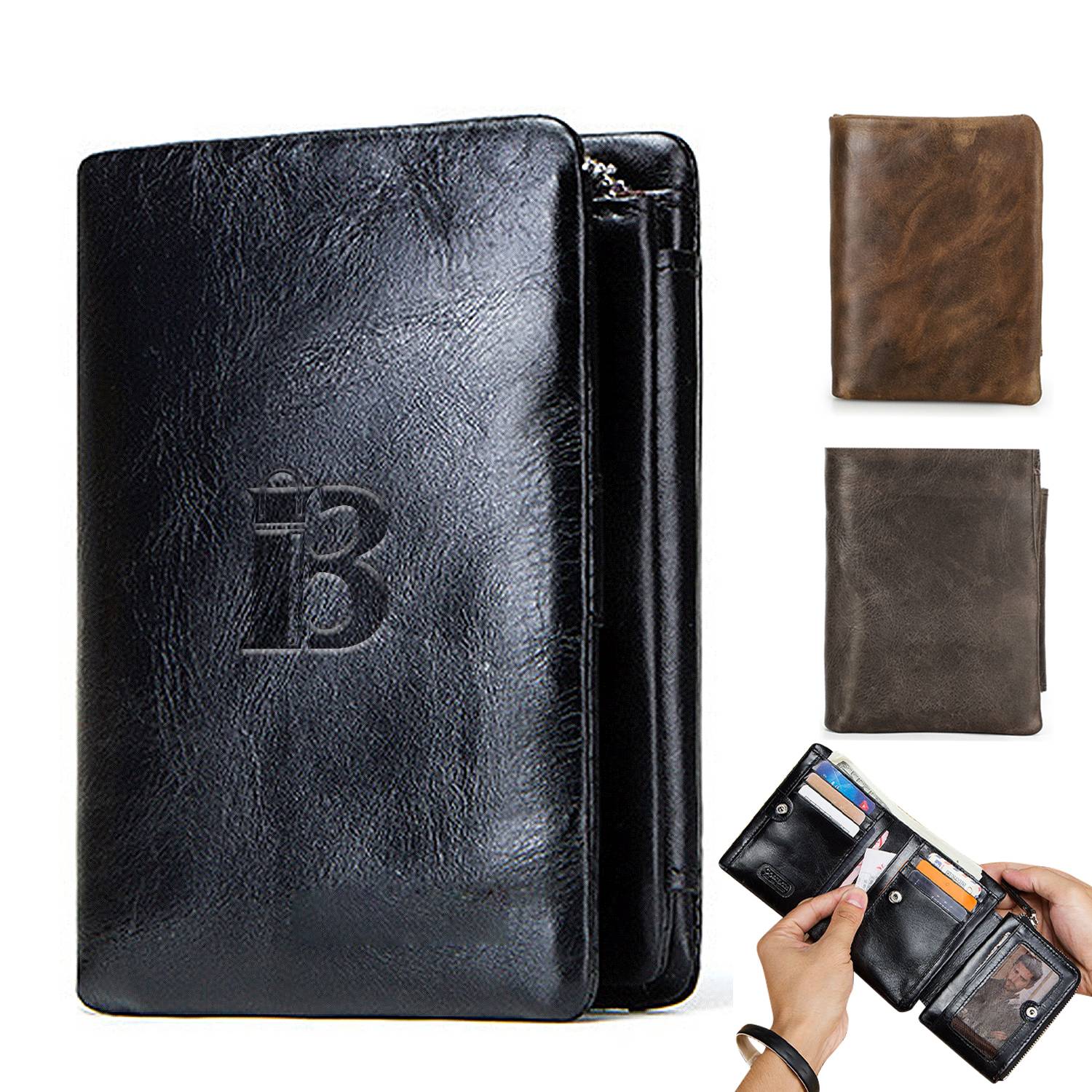 Genuine Leather Waterproof Large capacity three fold wallet