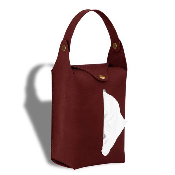 Portable PU Leather Hanging Car Tissue Bag