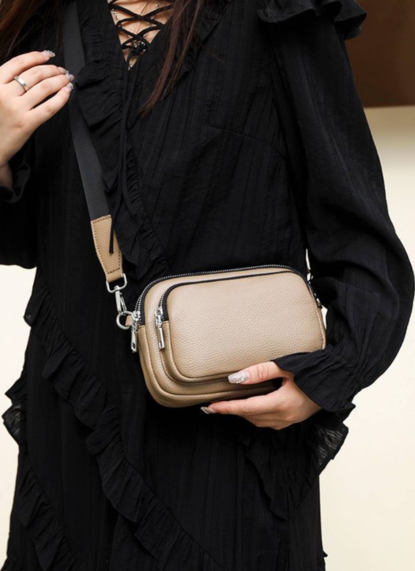 Real Leather Double layer pockets Crossbody Bag