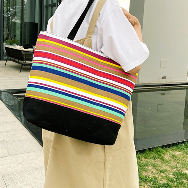 Coloured striped canvas tote bag