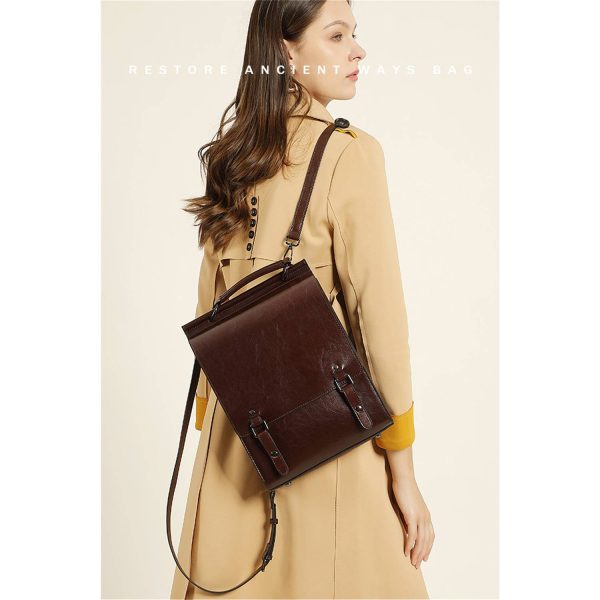 Genuine Leather Ladies Vintage Large Black College Backpacks