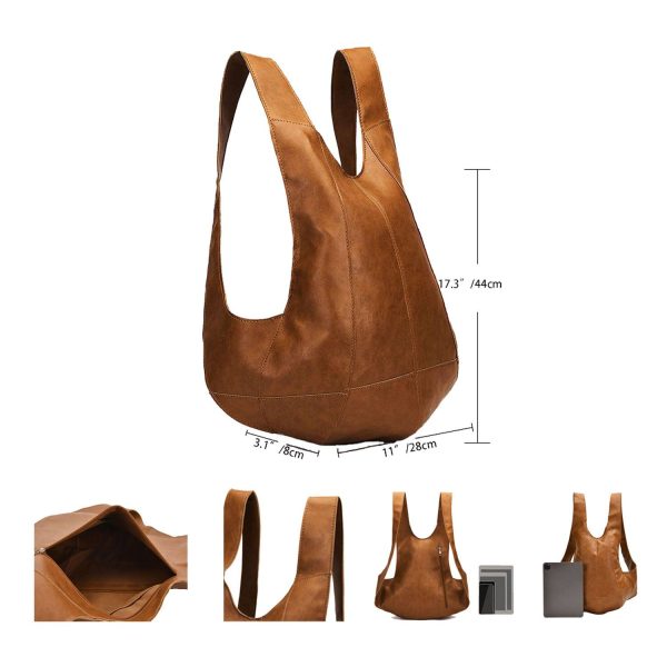 Waterproof Vintage Brown Faux Leather Bookbag backpack