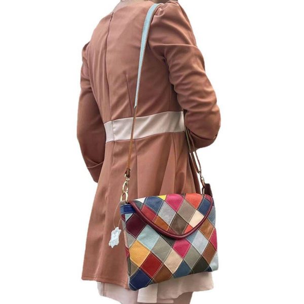 Genuine Leather Lingered panels shoulder cross-body bag