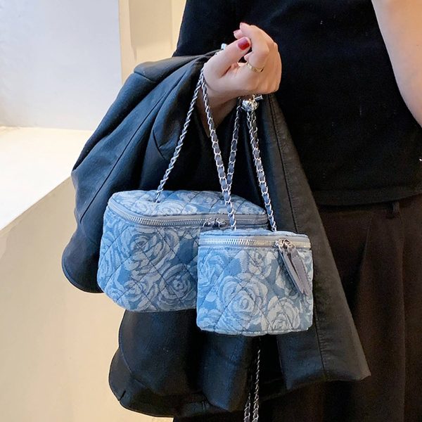 Cotton One-shoulder diamond grid bag