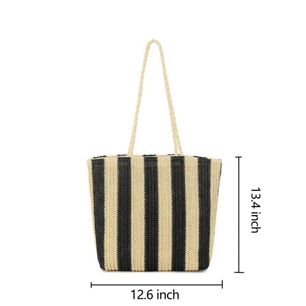 Women Beach Straw Striped Tote Bag