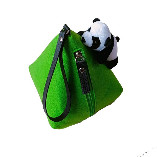 Felt panda coin purse wallet with hanging rope