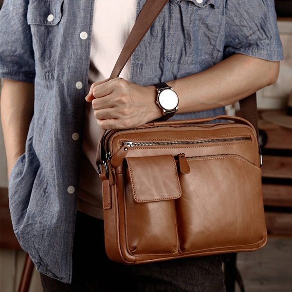Genuine Leather Shoulder Crossbody Bag for Men Work Business