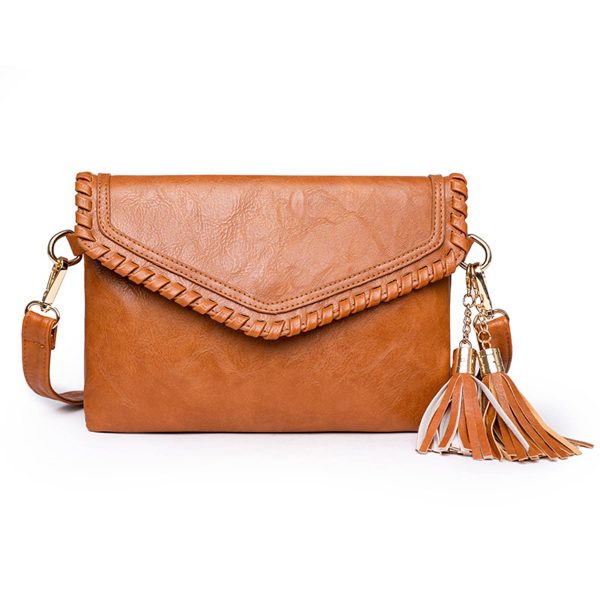 Women's PU Leather Envelope Purse Messanger Bag With Tassels