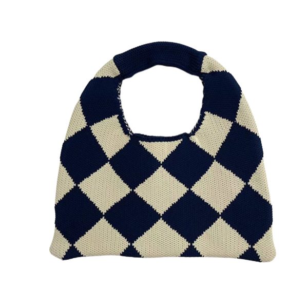 Polyester checked knit tote bag