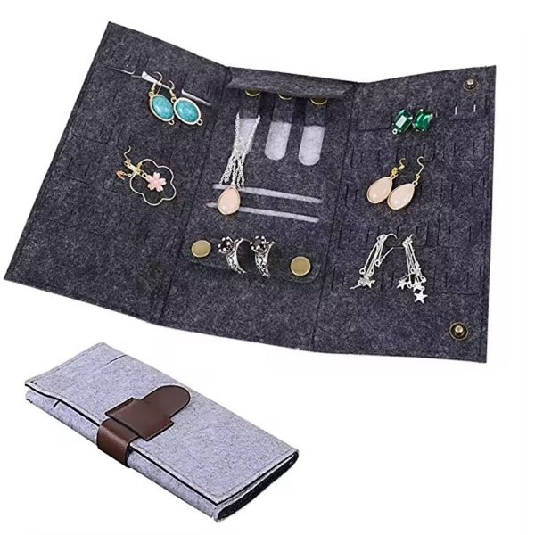 Portable Roll-up Felt Jewelry Roll Storage Bag
