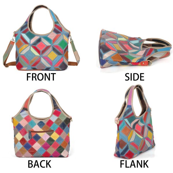 Genuine Leather Colourful hand-paneled shoulder tote bag