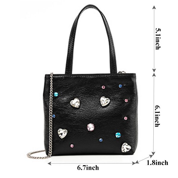 Geniune Leather Crossbody Bag Studded With Shinestones
