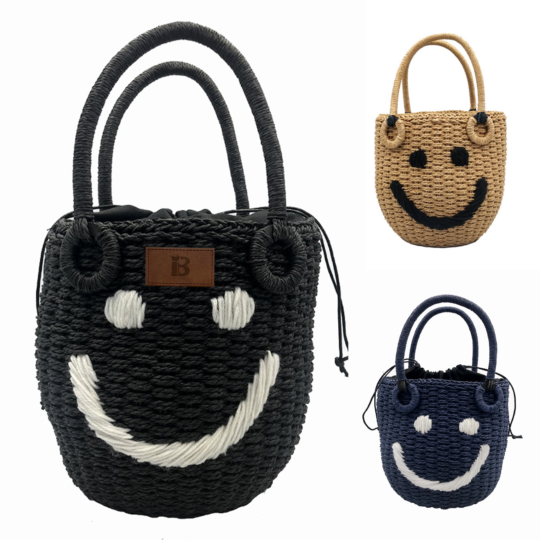 Jute Smiley straw bucket bag