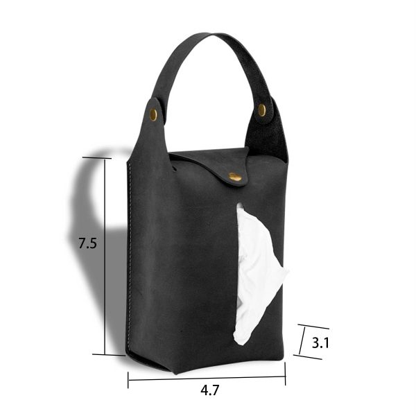 Portable PU Leather Hanging Car Tissue Bag