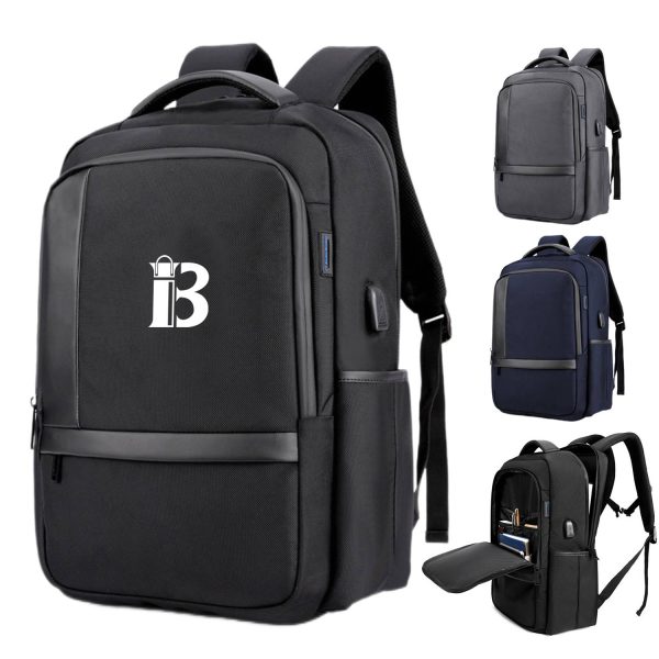 Business Notebook Polyester Backpack With USB Charging Port