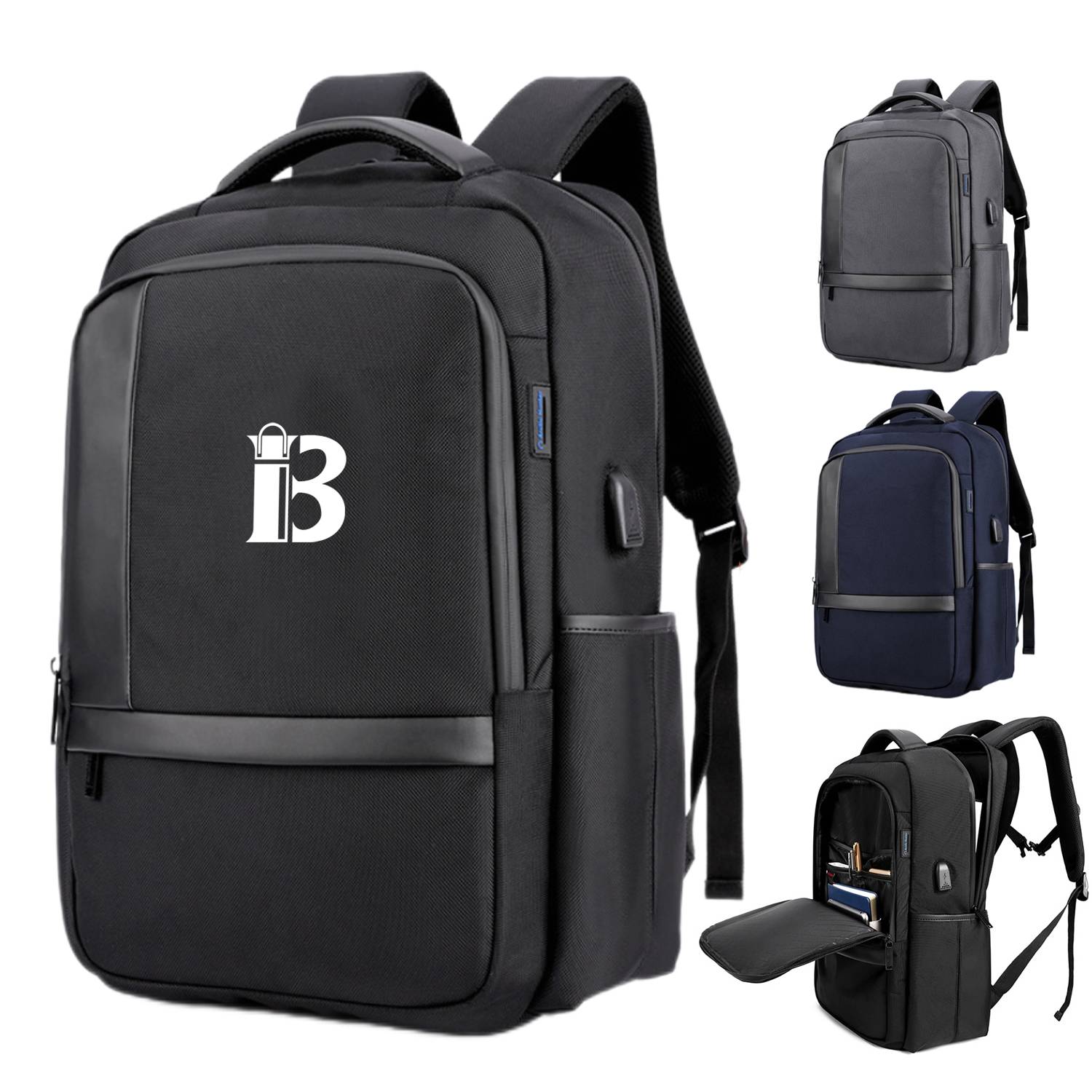 Business Notebook Polyester Backpack With USB Charging Port