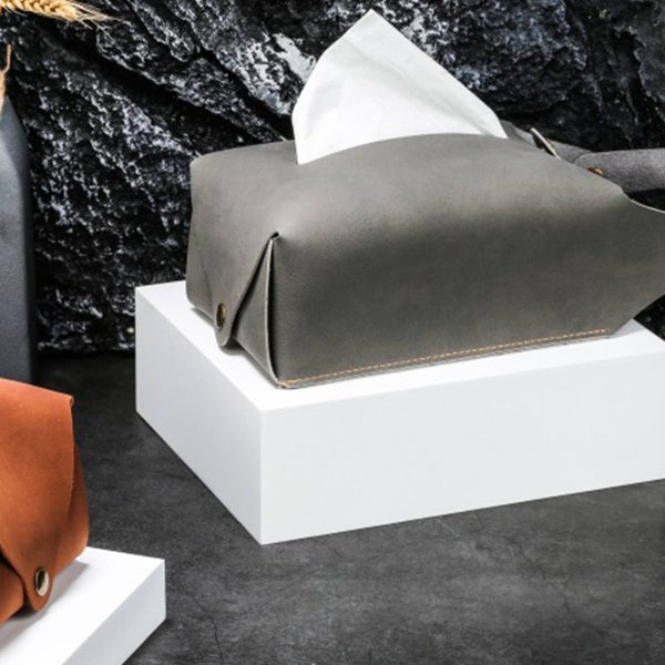 Portable PU Leather Hanging Car Tissue Bag