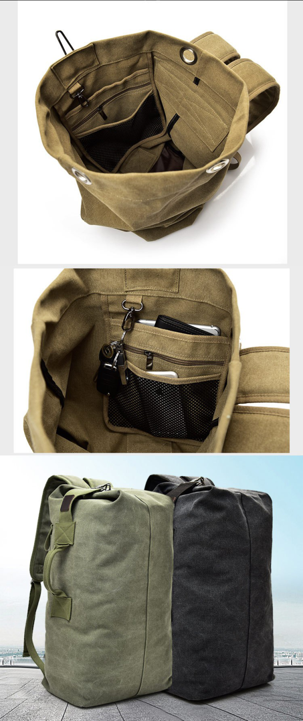 Duffel Bag Top Load Double Strap Canvas Backpack