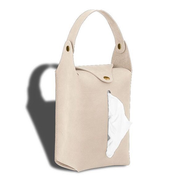 Portable PU Leather Hanging Car Tissue Bag
