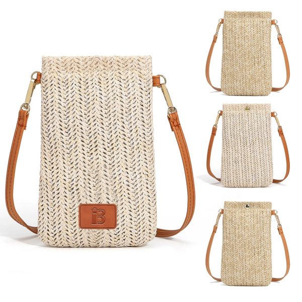 Braided Vertical Single-Shoulder Straw Crossbody Bag
