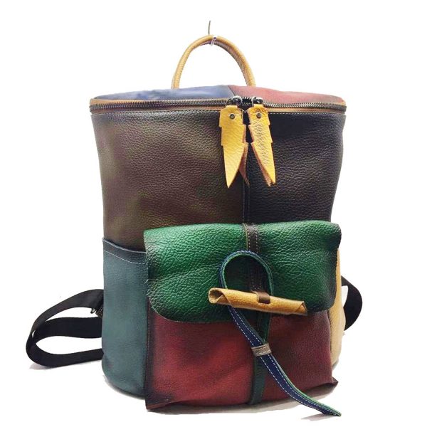 Genuine Leather Vintage contrast backpack