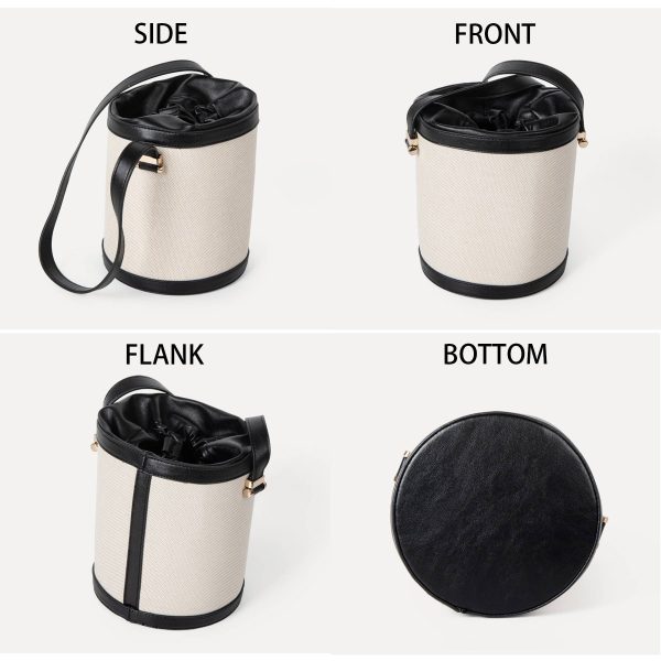 Contrasting canvas-paneled bucket shoulder bag