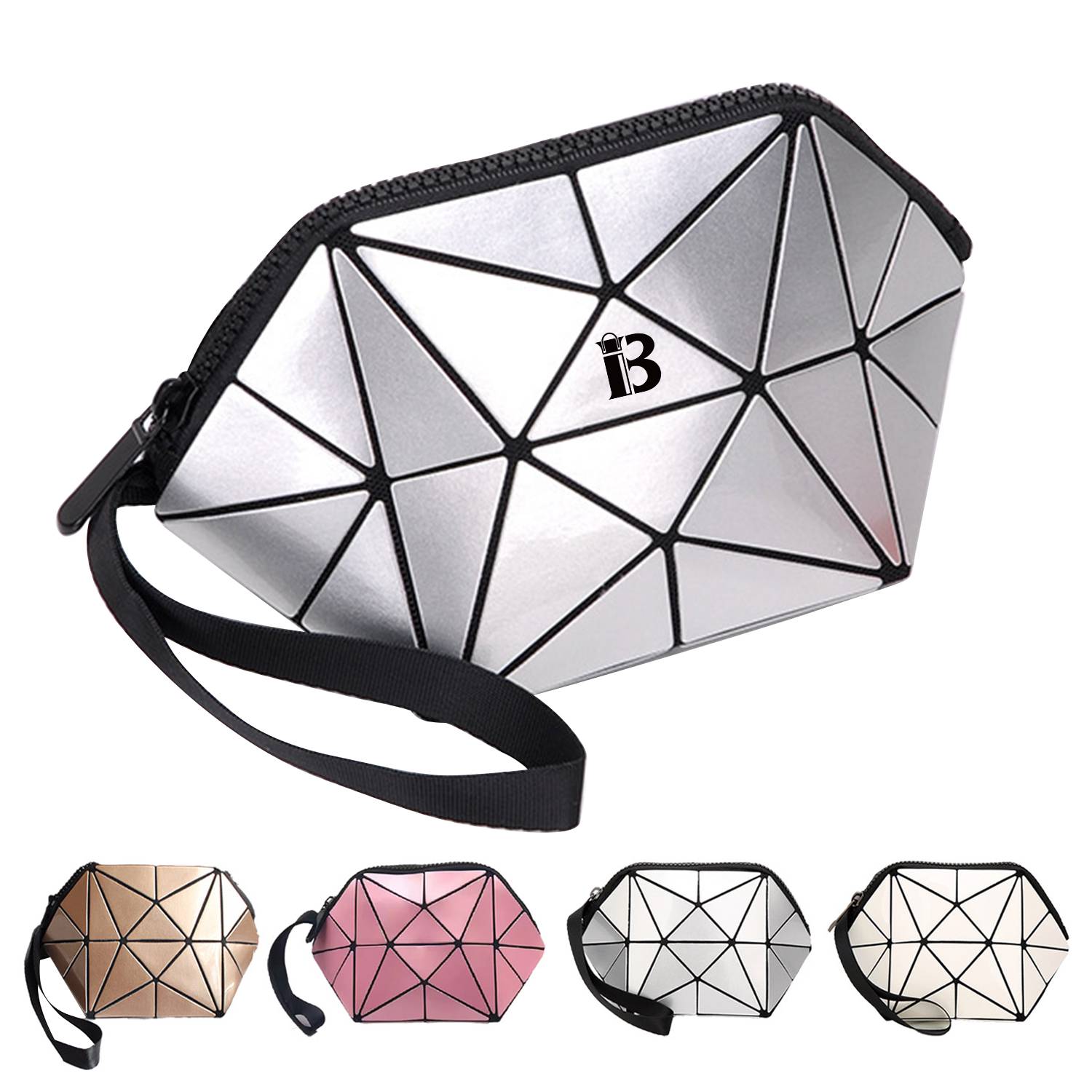 Pu Geometric Travel Foldable Cosmetic Bag